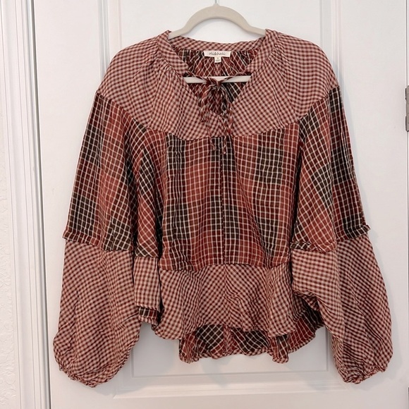Oli & Hali Glory to the Day Plaid Peasant Dolman Boho Top Size Small - Picture 4 of 13
